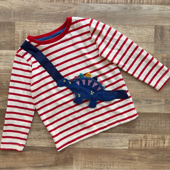 HTF Mini Boden Striped Dinosaur Kids Shirt 2/3 - Picture 1 of 5